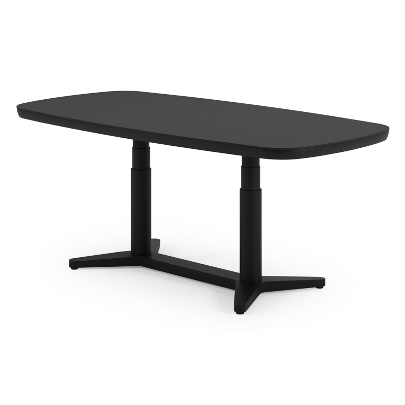 Tarsia tuintafel rond in zwart aluminium en Notte Minerale sintered stone - L 90 x B 180 x H 74.5 cm