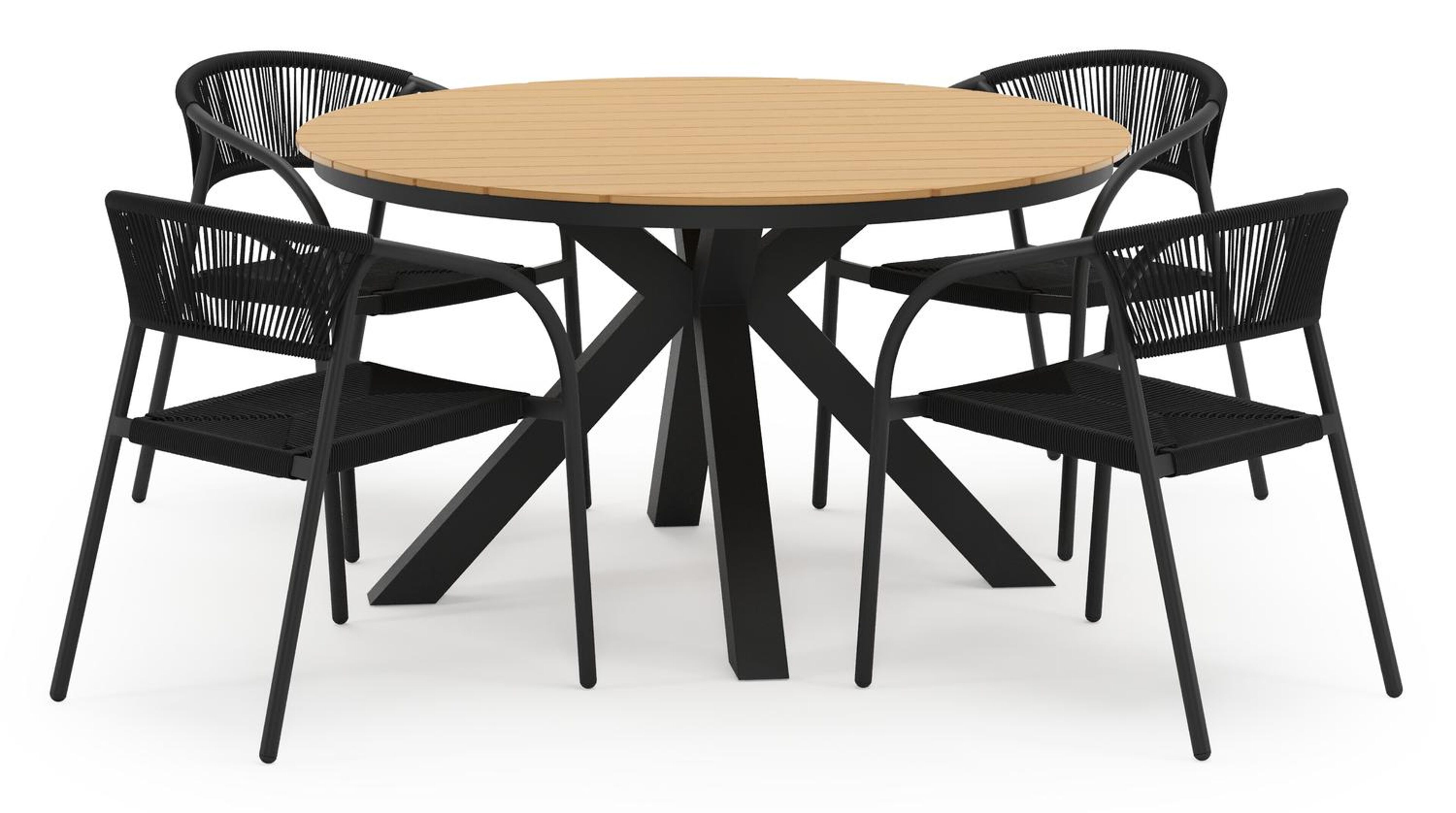 Ensemble de jardin Tora en aluminium noir et polywood avec 4 chaises de jardin empilable Melo