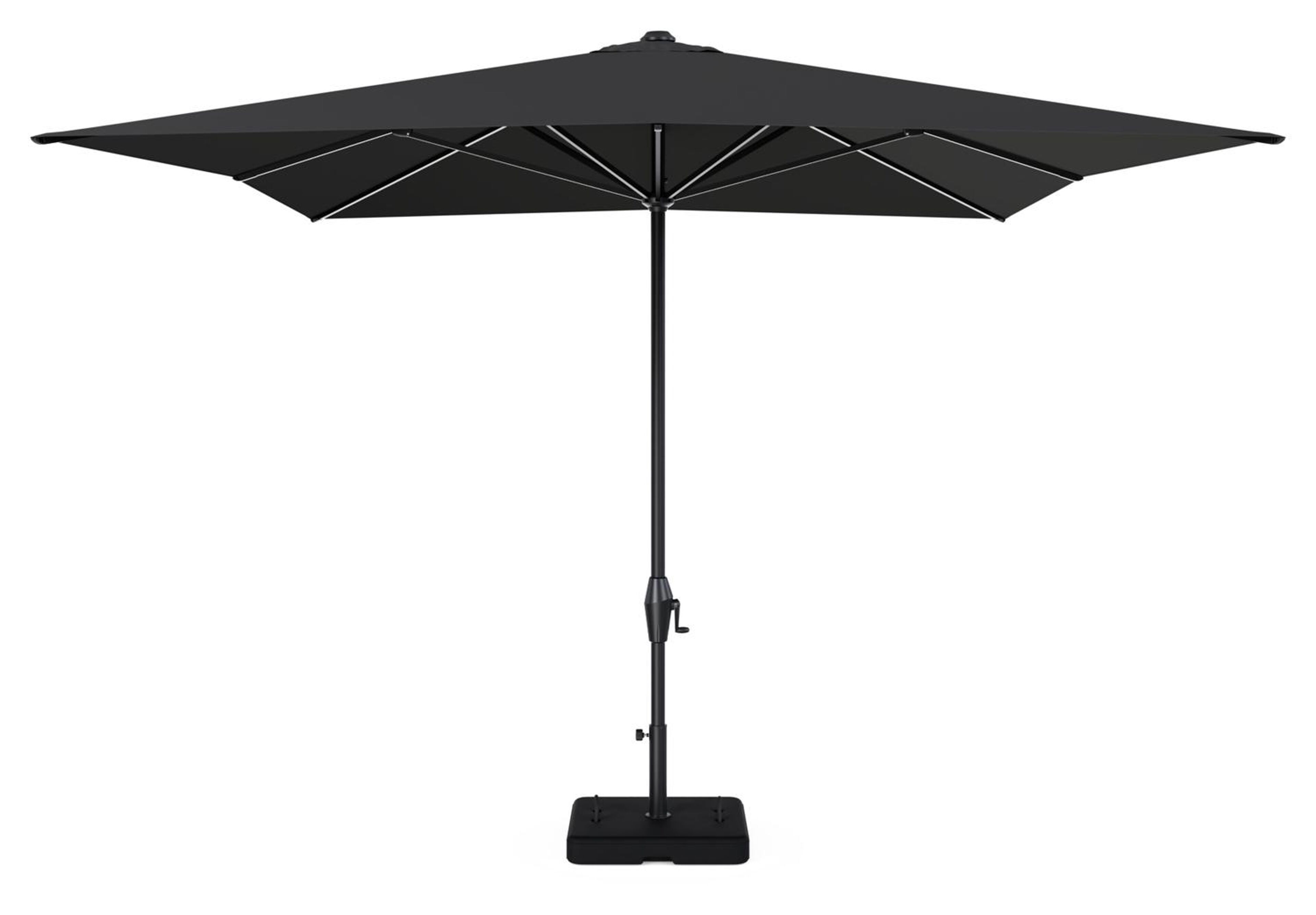 Parasol droit Viola en aluminium noir avec toile de parasol en weather+ softtouch noir - Lg.1 300 x Lg.2 400 cm avec pied de parasol Intenso 60 kg