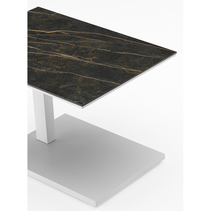 Table d'appoint pop-up Cirello rectangulaire en aluminium blanc et céramique pleine Black Obsession - Lg. 70 x Lrg. 50 x Haut. 44 cm