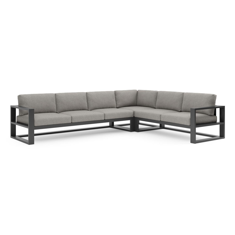 Verato loungehoek in zwart aluminium met tundra charcoal all weather sunbrella® luxe kussen