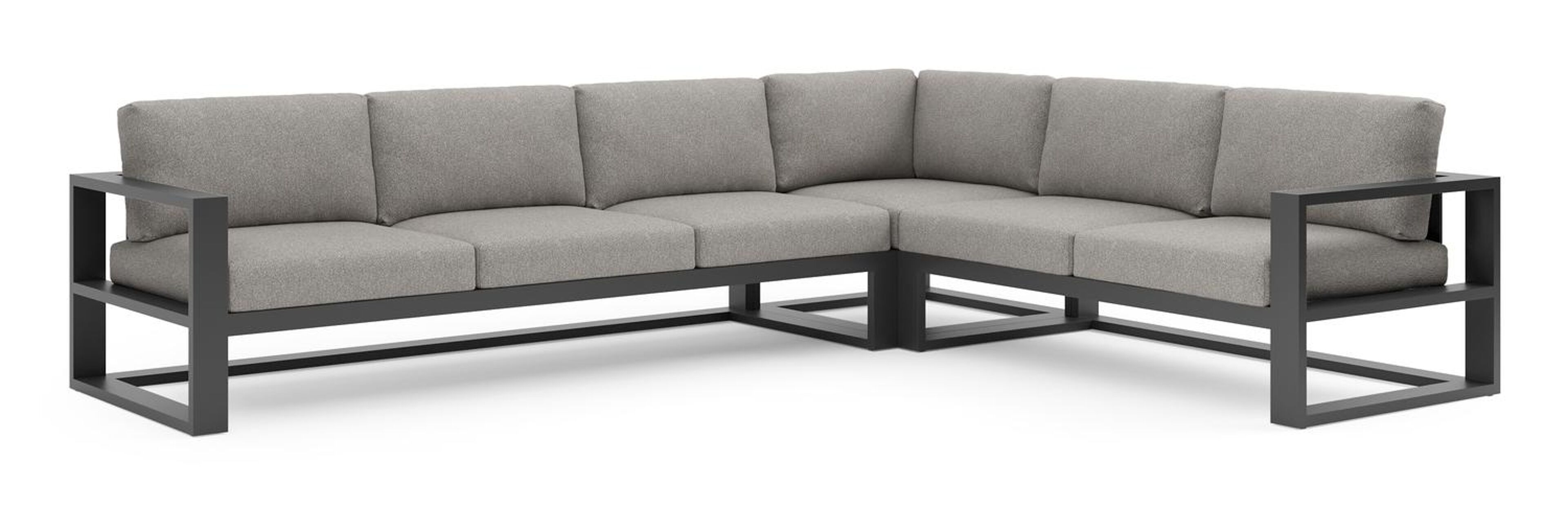 Verato loungehoek in zwart aluminium met tundra charcoal all weather sunbrella® luxe kussen