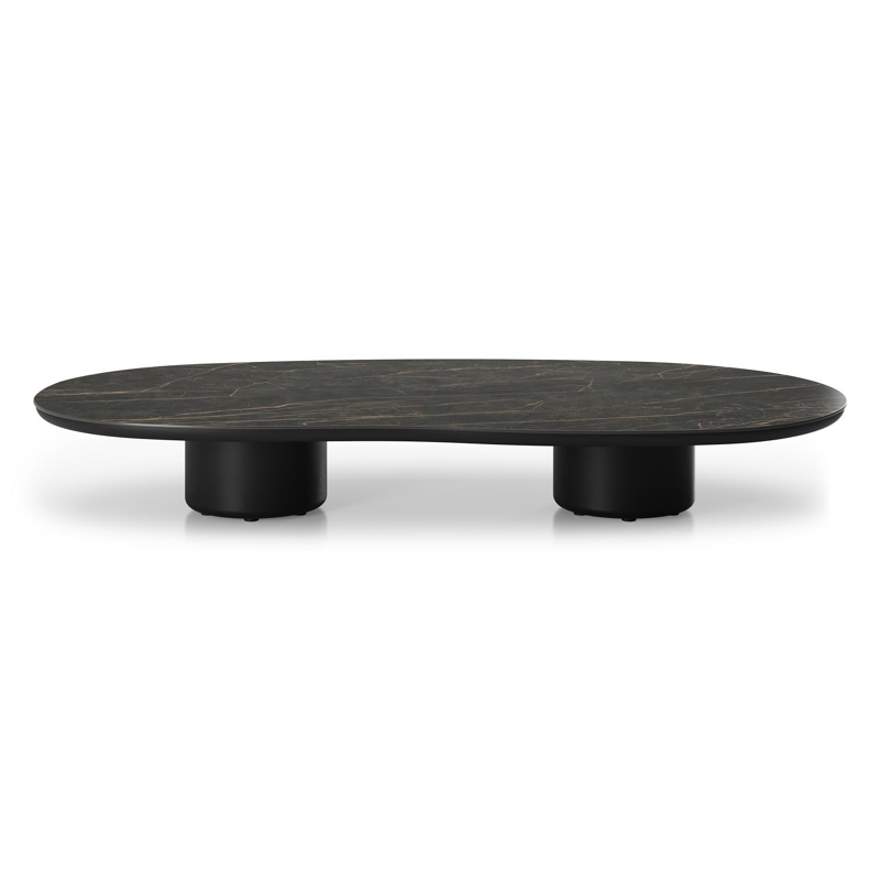 Amico loungetafel organisch in zwart aluminium en volkeramiek Black Obsession - L 170 x B 91 x H 25 cm