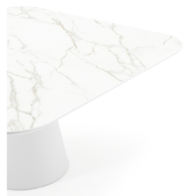Table de jardin Donato carré arrondi en aluminium blanc et céramique pleine calacatta - Lg. 148 x Lrg. 148 x Haut. 75 cm