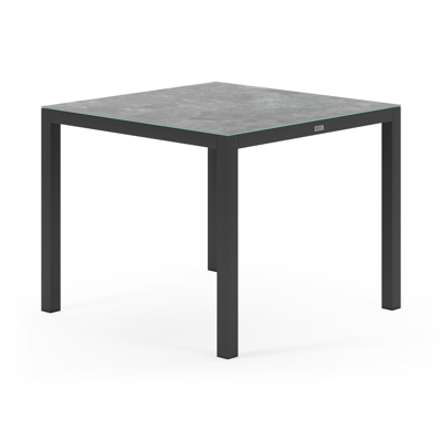 Feltro tuinset in zwart aluminium en grijs keramisch glas tafelblad met 4 Rivo tuinstoelen