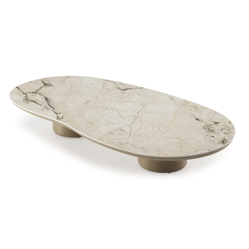 Amico loungetafel organisch in beige aluminium en volkeramiek Colorado Dunes - L 170 x B 91 x H 25 cm