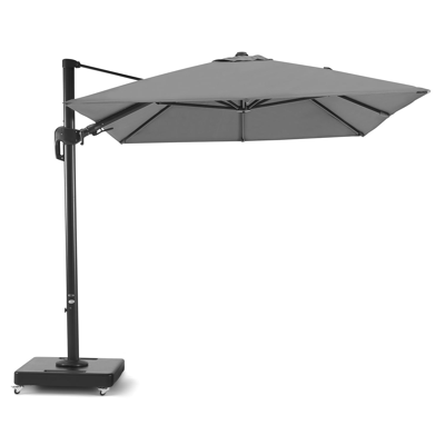 Rufina zweefparasol met tiltfunctie in zwart aluminium met grijs polyester parasoldoek - L1: 250 x L2: 350 cm (met voet)