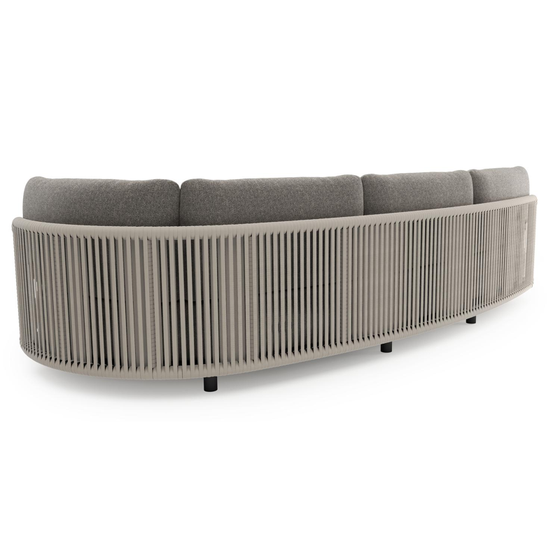Lomano loungebank in zwart aluminium en beige verticaal geweven luxe vlakke rope met chartres drizzle all weather sunbrella® luxe kussen