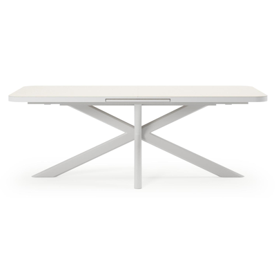 Estella tuintafel rechthoekig in wit aluminium en Crema Minerale sintered stone - L 200 x B 100 x H 75.5 cm