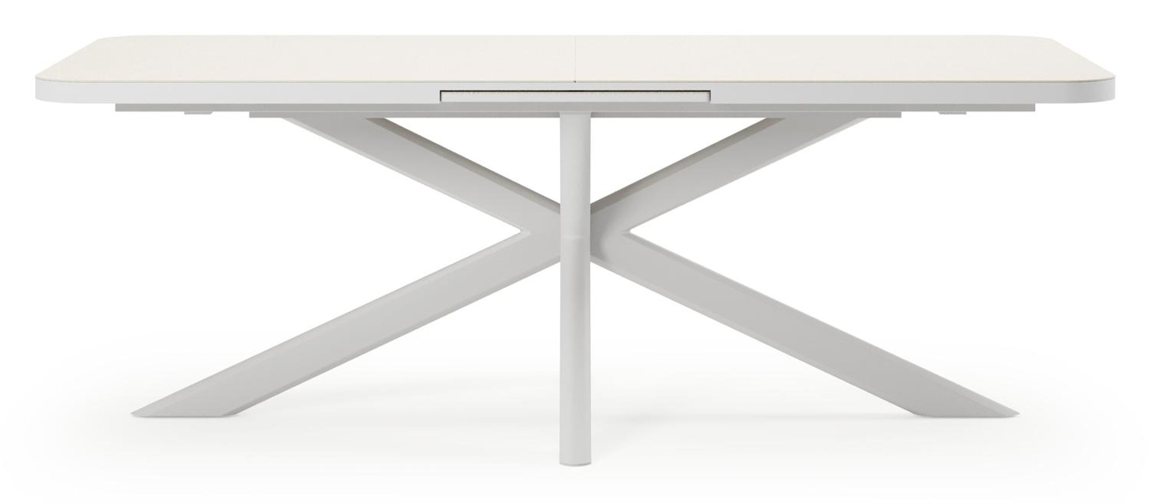 Estella verlengbare tuinset rechthoekig in wit aluminium en sintered stone Crema minerale met 10 Matera tuinstoelen