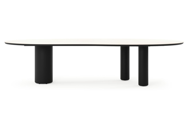 Amico tuintafel organisch in zwart aluminium en volkeramiek Travertino Bianco - L 320 x B 120 x H 73.5 cm