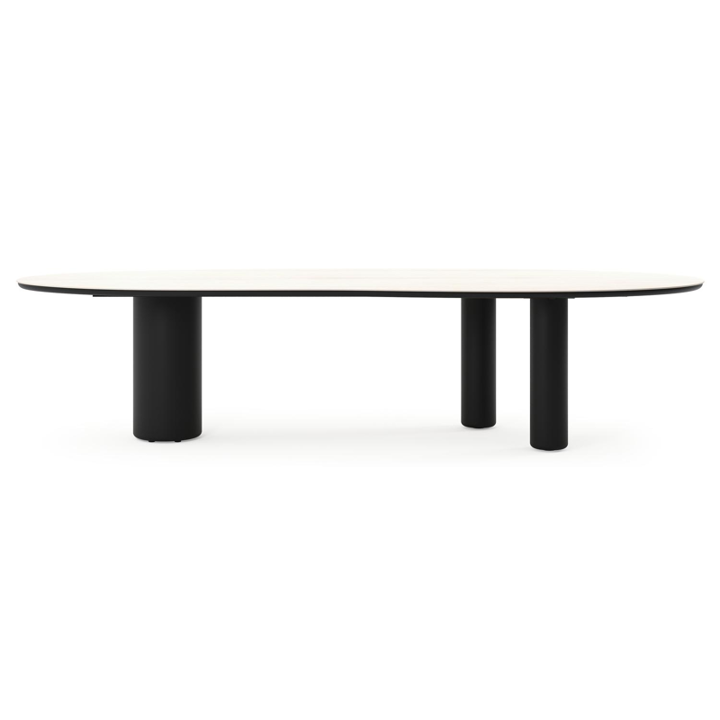 Amico tuintafel organisch in zwart aluminium en volkeramiek Travertino Bianco - L 320 x B 120 x H 73.5 cm