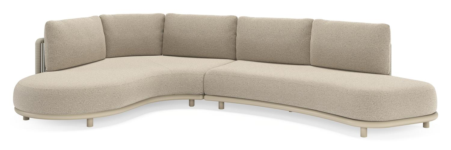 Lomano loungehoek in beige aluminium en beige verticaal geweven luxe vlakke rope met Catania Beige all weather cosytica