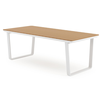 Alora tuinset in wit aluminium en polywood tafelblad met 8 stapelbare Bahia tuinstoelen