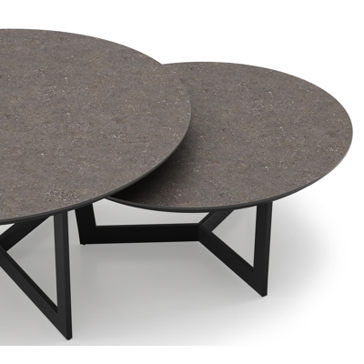 Lacrima loungetafels in zwart aluminium en wulong volkeramiek - Dia. 85/65 x H 35/30 cm