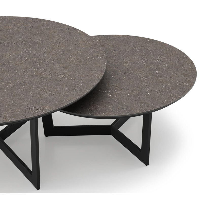 Lacrima loungetafels in zwart aluminium en wulong volkeramiek - Dia. 85/65 x H 35/30 cm