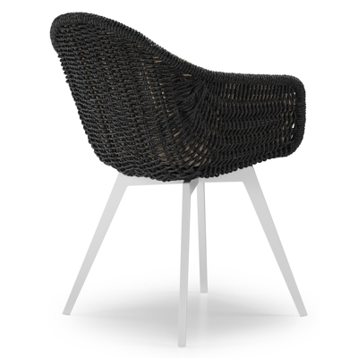 Chaise de jardin Pagino en aluminium blanc et résine tressée ronde noir avec coussin en All Weather Cosytica Bora Forest