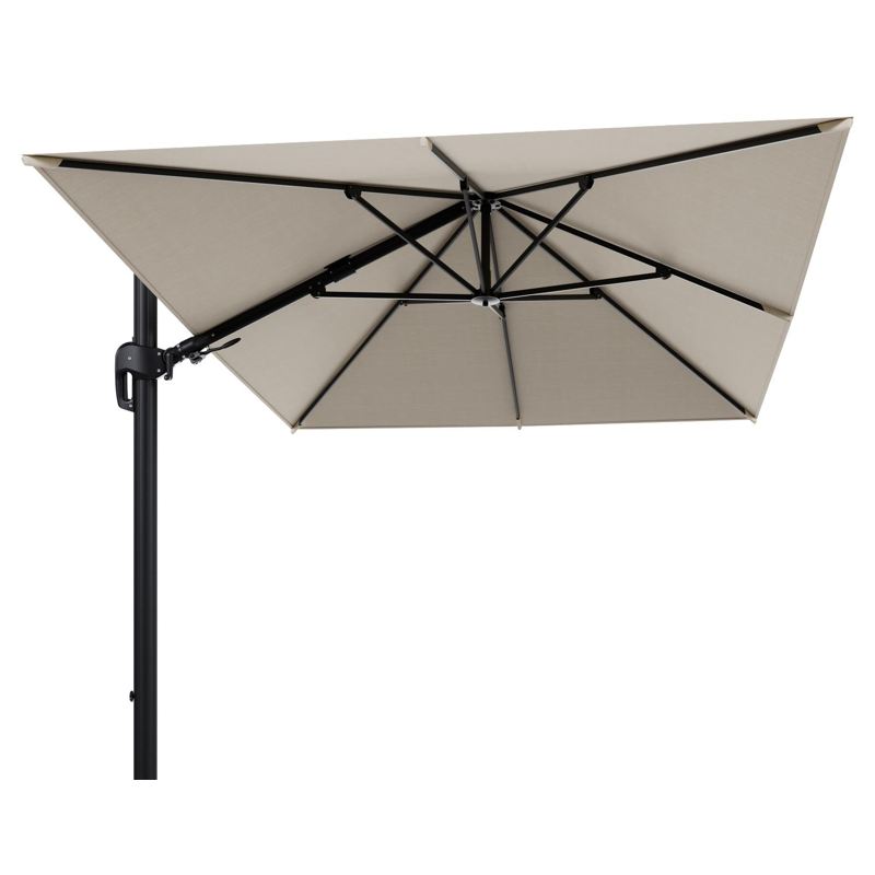 Rufina zweefparasol met tiltfunctie in zwart aluminium met beige all weather sunbrella® premium parasoldoek - L1 350 x L2 250 cm (zonder voet)