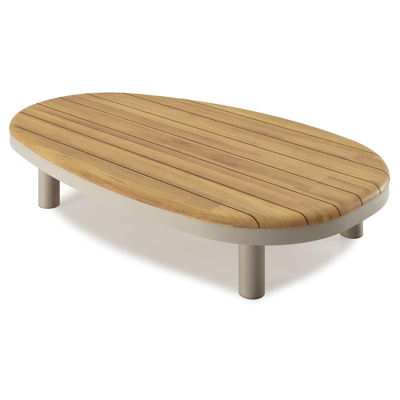 Donato loungetafel organisch in beige aluminium en teak Naturel - L 151 x B 90 x H 24.5 cm
