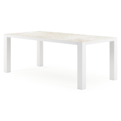 Table de jardin Nano rectangulaire en aluminium blanc et céramique pleine Rapolano Lg. 200 x Lrg. 100 cm