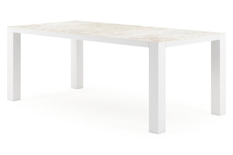 Table de jardin Nano rectangulaire en aluminium blanc et céramique pleine Rapolano Lg. 200 x Lrg. 100 cm