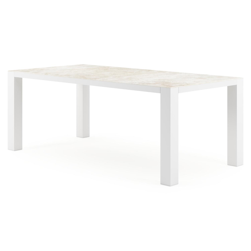 Nano tuintafel rechthoekig in wit aluminium en volkeramiek Rapolano L 200 x B 100 cm