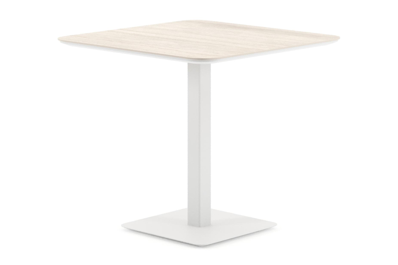 Table de jardin Fano inclinable carré arrondi en aluminium blanc et céramique pleine Travertino Bianco - Lg. 80 x Lrg. 80 x Haut. 72.5 cm