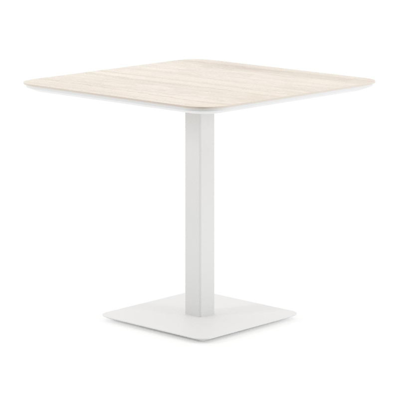Table de jardin Fano inclinable carré arrondi en aluminium blanc et céramique pleine Travertino Bianco - Lg. 80 x Lrg. 80 x Haut. 72.5 cm