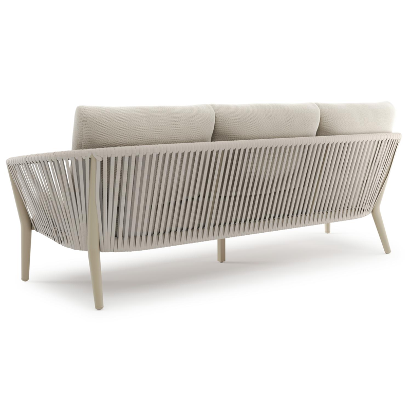 Orso loungeset in beige aluminium en beige verticaal geweven ronde rope met Lopi Marble all weather sunbrella® luxe kussen