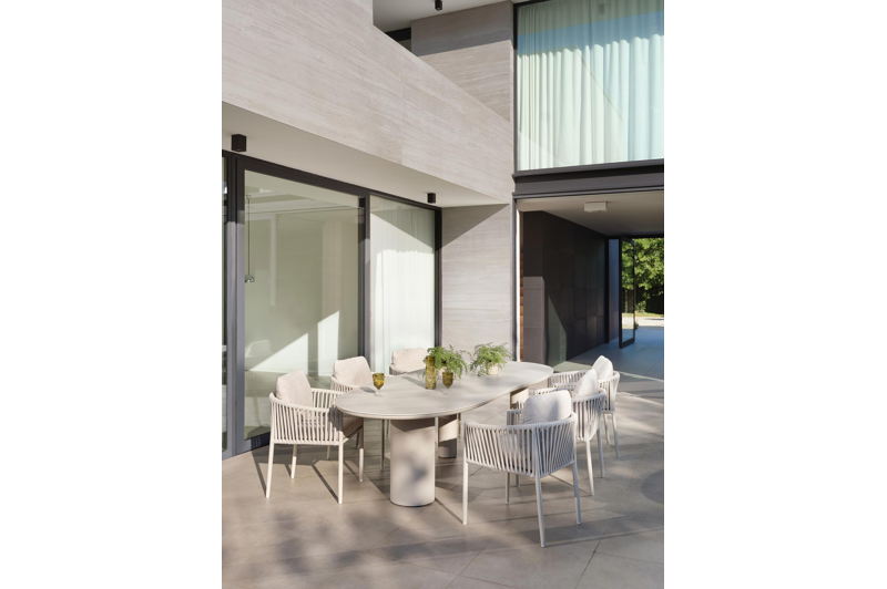 Organo tuintafel organisch in beige aluminium en volkeramiek Shilin L 280 x B 120 x H 74 cm