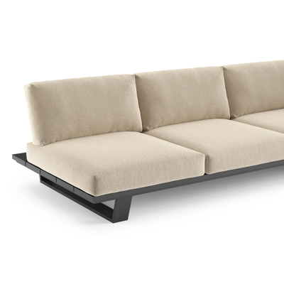 Canapé de jardin Pagino en aluminium noir et coussins en all weather cosytica althea chalk