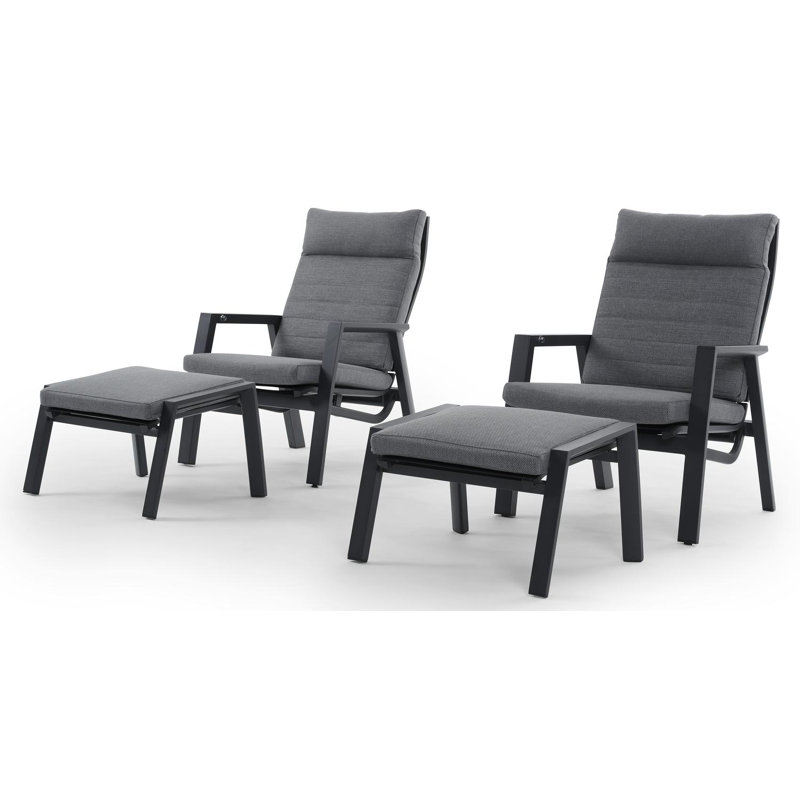 Salon de jardin Prato en aluminium noir avec coussins en weather+ textilène gris