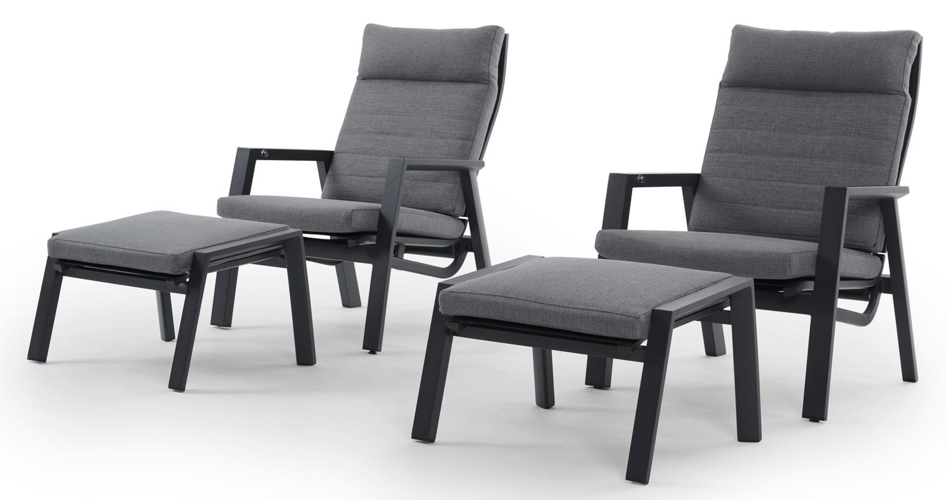 Prato loungeset in zwart aluminium met grijs weather+ textilene kussens