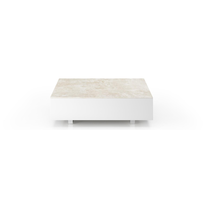 Como loungetafel rechthoekig in wit aluminium en volkeramiek Rapolano - L 70 x B 80 x H 20 cm