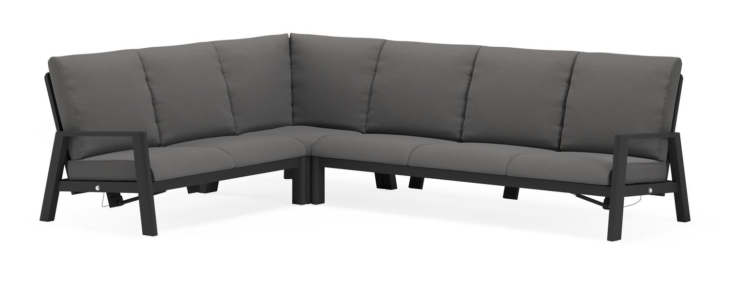 Cirello loungehoek in zwart aluminium met lopi sand all weather sunbrella® luxe kussens 