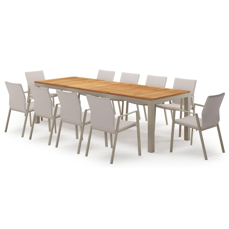 Varese rechthoekige tuinset in beige aluminium en teak colour finish met 10 Madura tuinstoelen