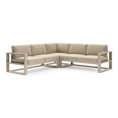 Verato loungehoek in beige aluminium met althea camel all weather cosytica kussen
