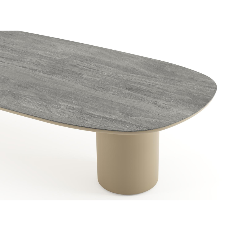 Amico low dining tuintafel bombo in beige aluminium en volkeramiek Aspen Grey - L 320 x B 130 x H 61 cm