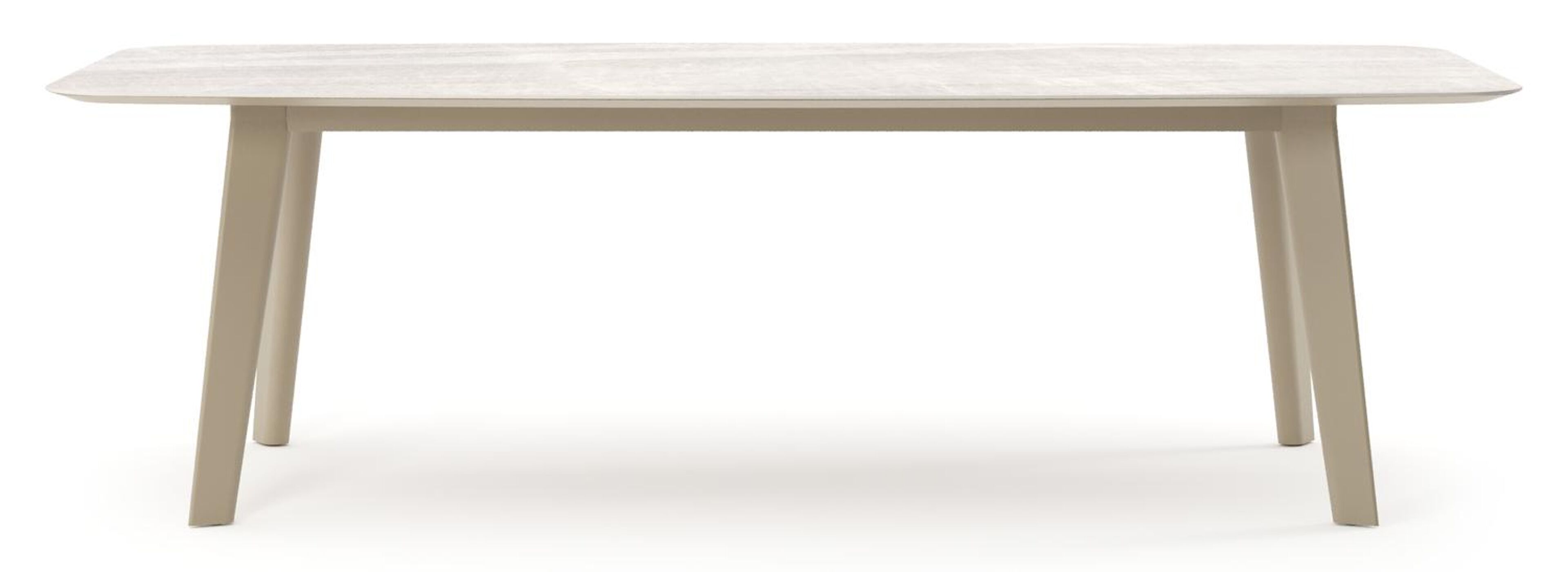 Table de jardin Lacrima forme de bateau en aluminium beige et céramique pleine Taj Mahal - Lg. 255 x Lrg. 115 x Haut. 75 cm