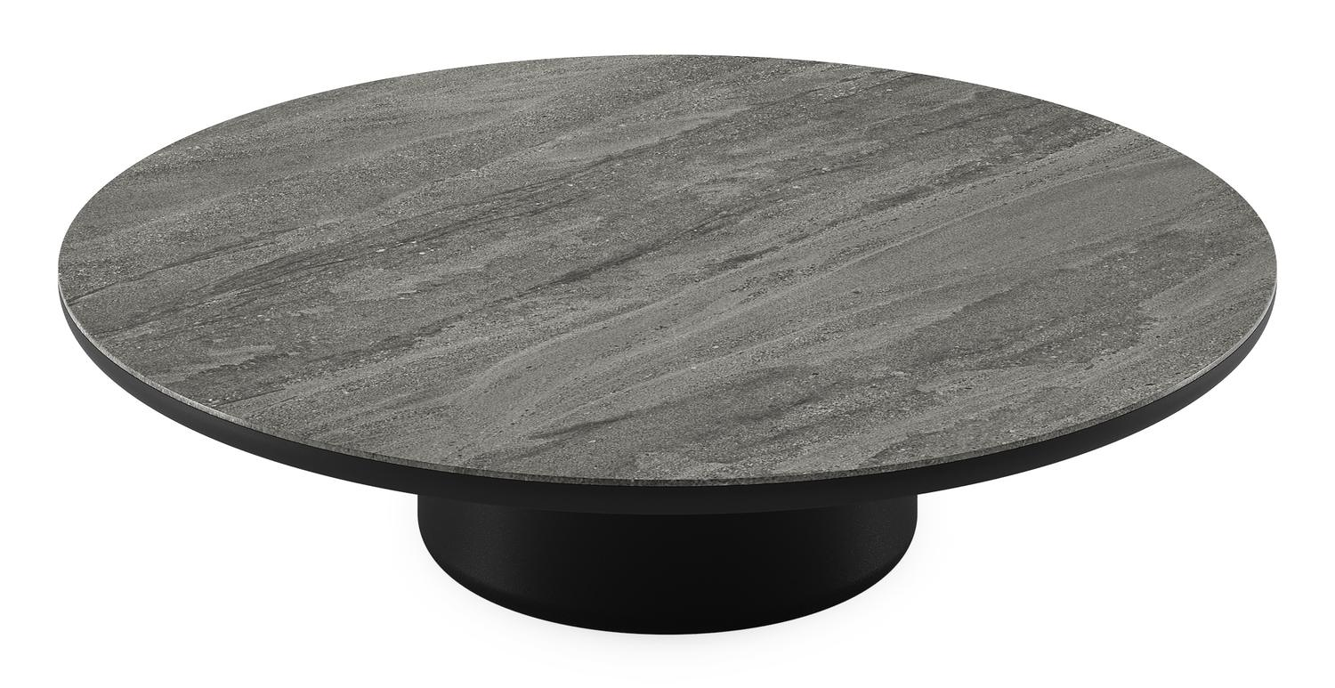 Amico loungetafel rond in zwart aluminium en volkeramiek Aspen Grey - Dia. 110 x H 28 cm