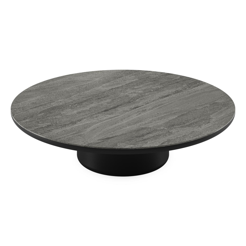 Amico loungetafel rond in zwart aluminium en volkeramiek Aspen Grey - Dia. 110 x H 28 cm