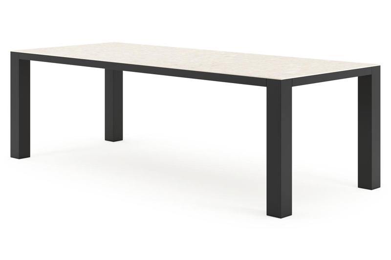 Nano tuintafel rechthoekig in zwart aluminium en volkeramiek Retrostone - L 240 x B 100 x H 75 cm