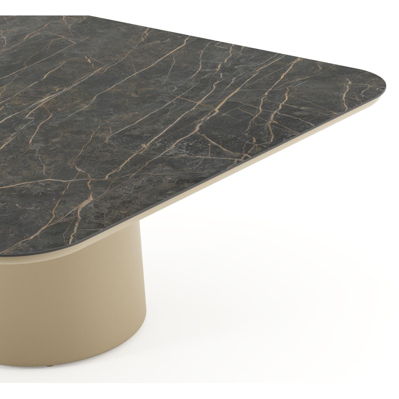 Amico low dining tuintafel afgerond vierkant in beige aluminium en volkeramiek Black Obsession - L 148 x B 148 x H 61 cm