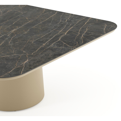 Amico low dining tuintafel afgerond vierkant in beige aluminium en volkeramiek Black Obsession - L 148 x B 148 x H 61 cm