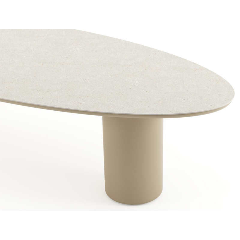 Amico tuintafel ovaal in beige aluminium en volkeramiek Shilin - L 320 x B 130 x H 73.5 cm