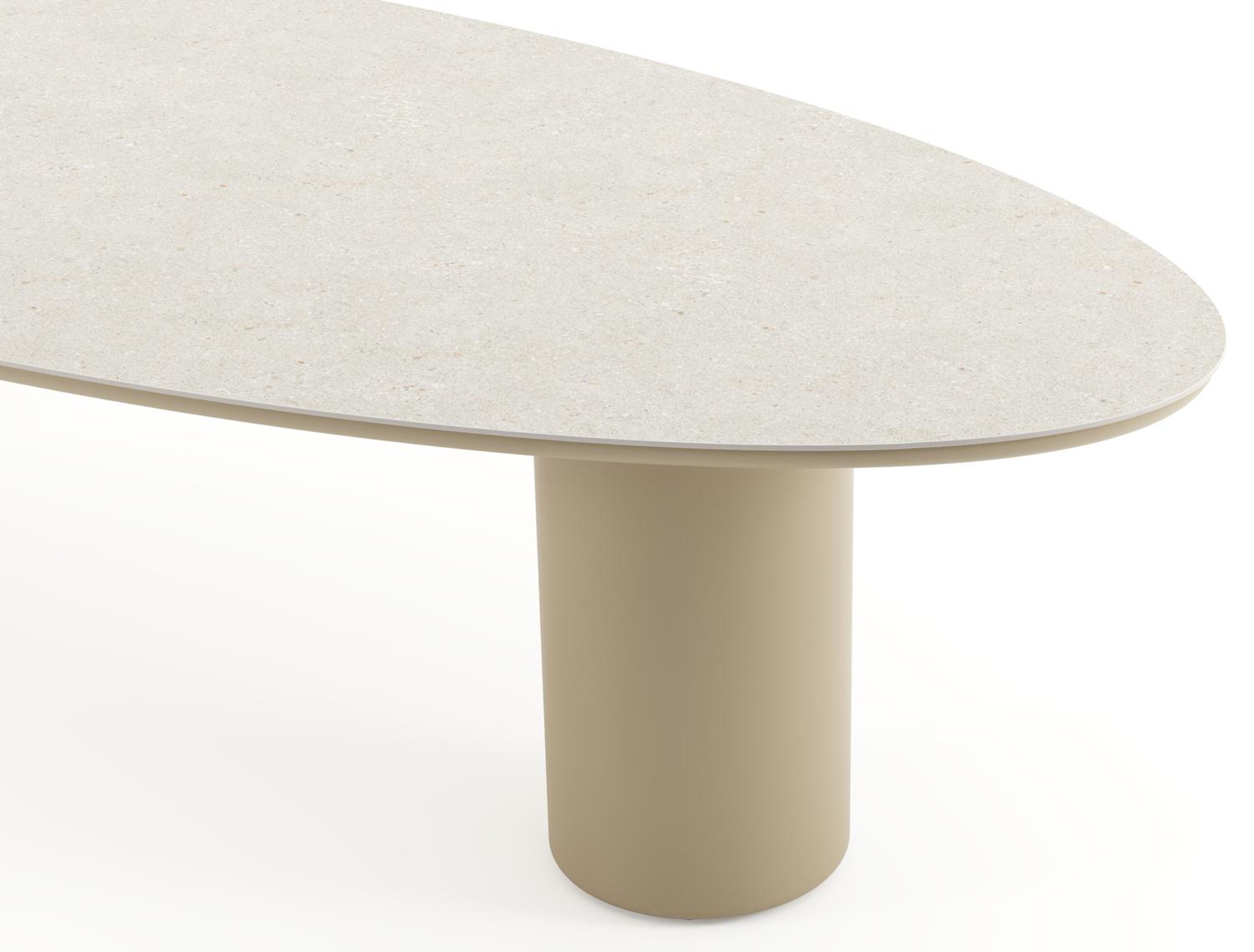 Table de jardin Amico oval en aluminium beige et céramique pleine Shilin - Lg. 320 x Lrg. 130 x Haut. 74 cm