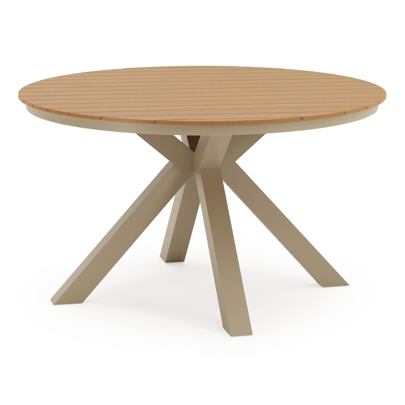 Tora tuintafel rond in beige aluminium en polywood - Dia. 140 x H 74 cm