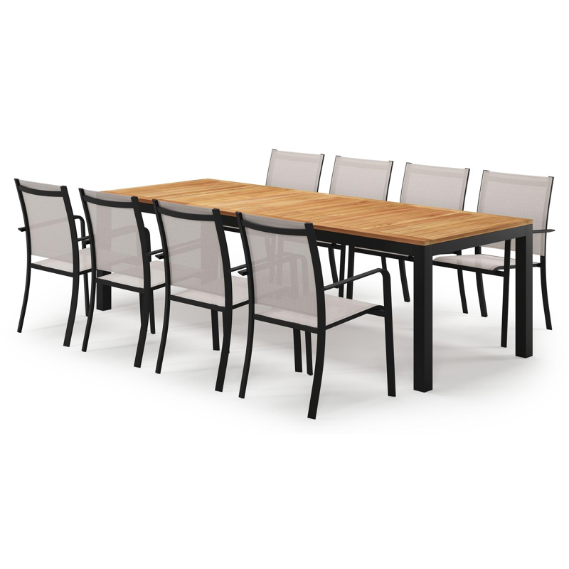Varese ensemble de jardin rectangulaire en aluminium noir en teck colour finish avec 8 chaises de jardin Calobra