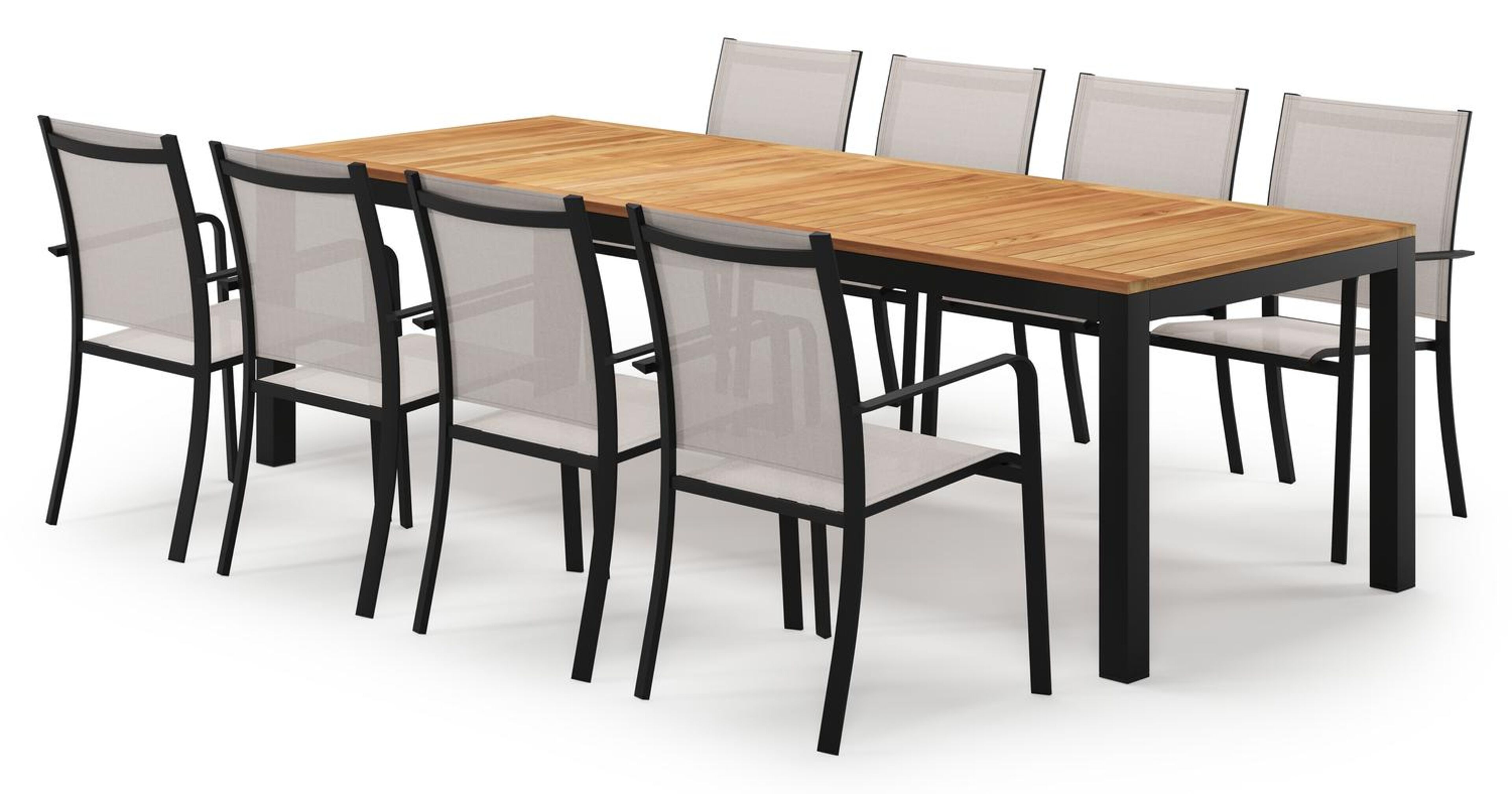 Varese ensemble de jardin rectangulaire en aluminium noir en teck colour finish avec 8 chaises de jardin Calobra