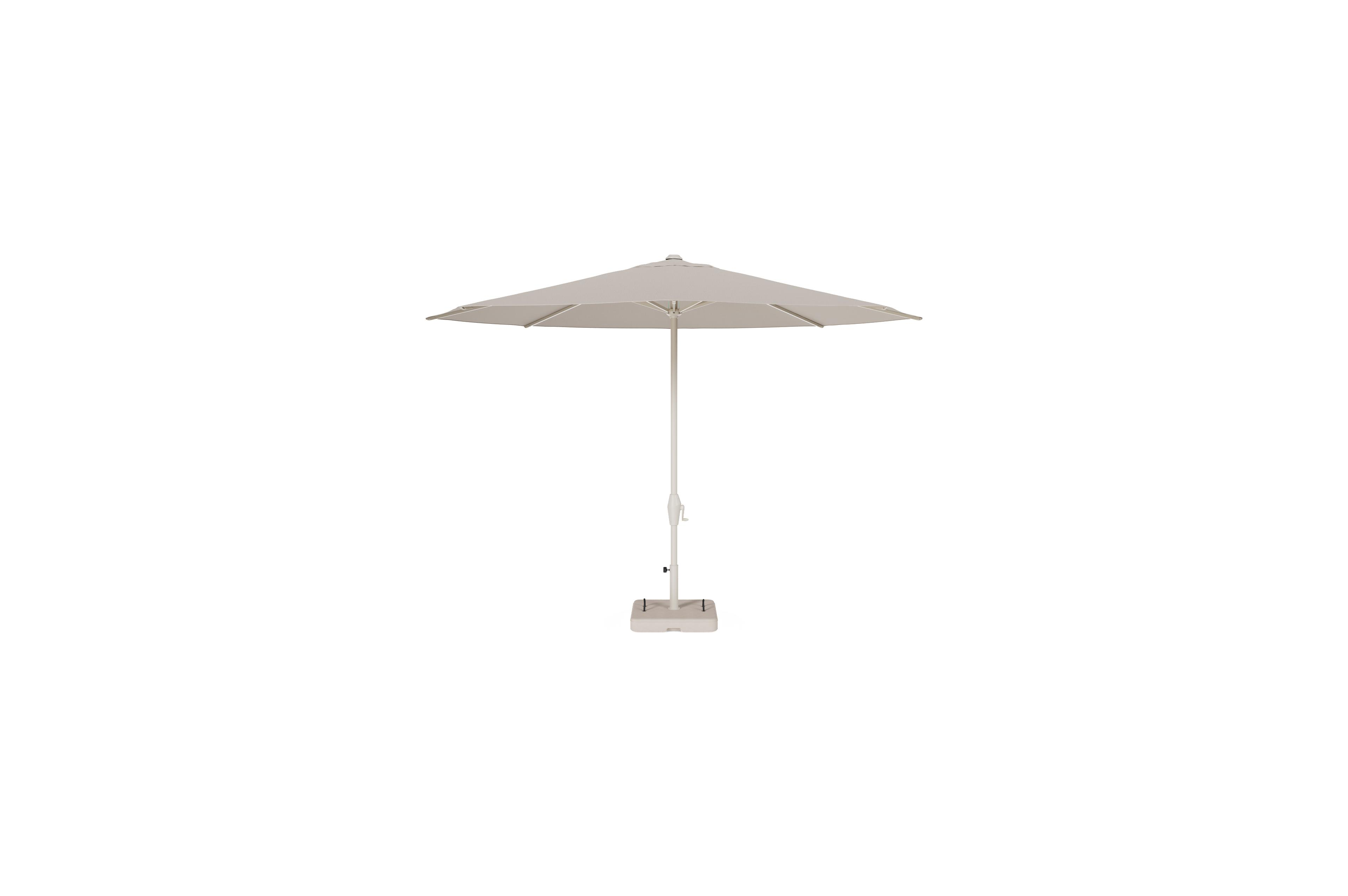 Viola staanparasol in beige aluminium en beige Weather+ Softtouch parasoldoek - Dia. 350 cm met parasolvoet Intenso 60 kg